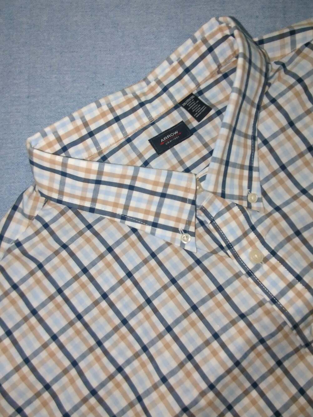 Arrow Plaid Button-Down Shirt Size 3XL Blue Brown Short Sleeve